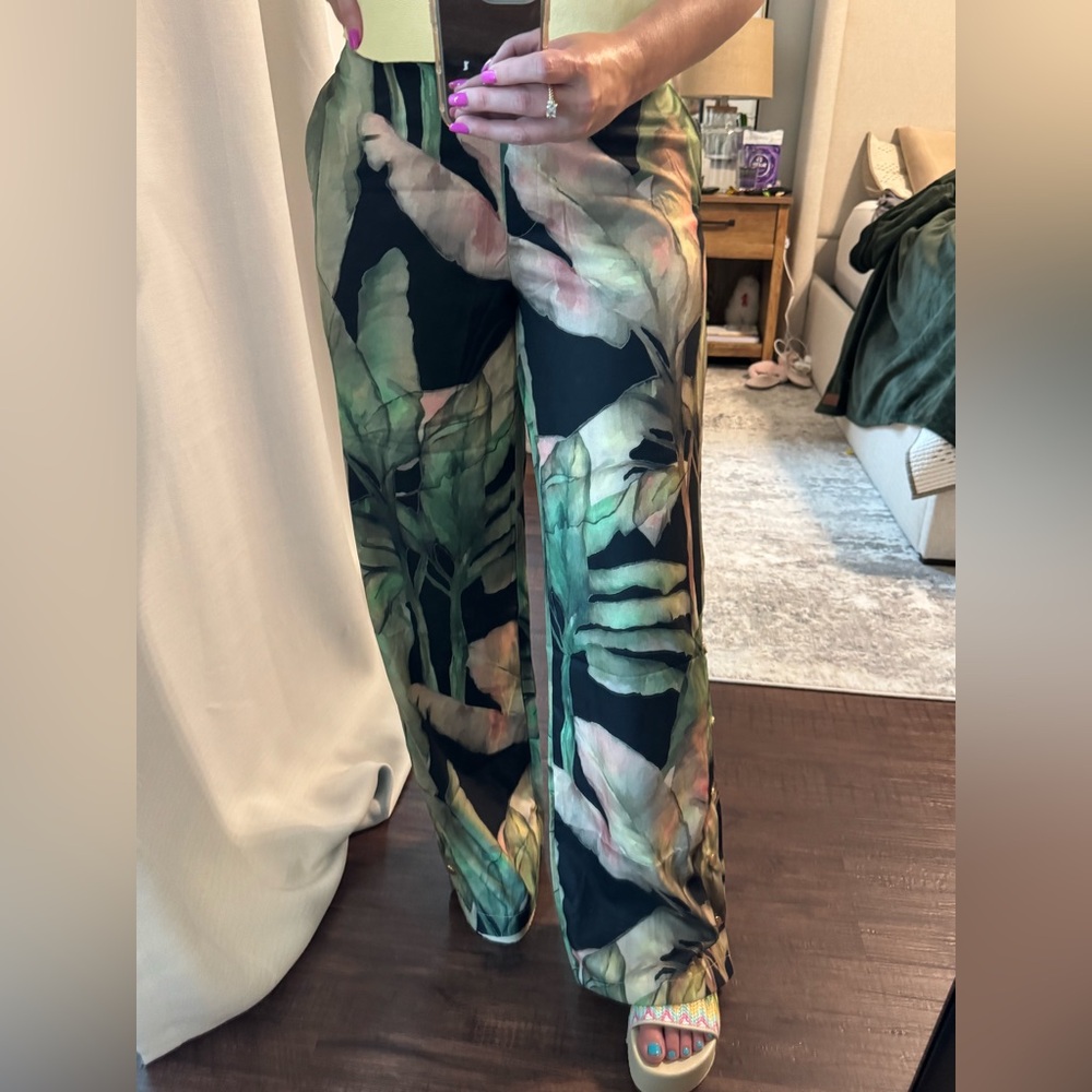 Tropical Leaf Print Women's Summer Vacation Resort Trouser Pants